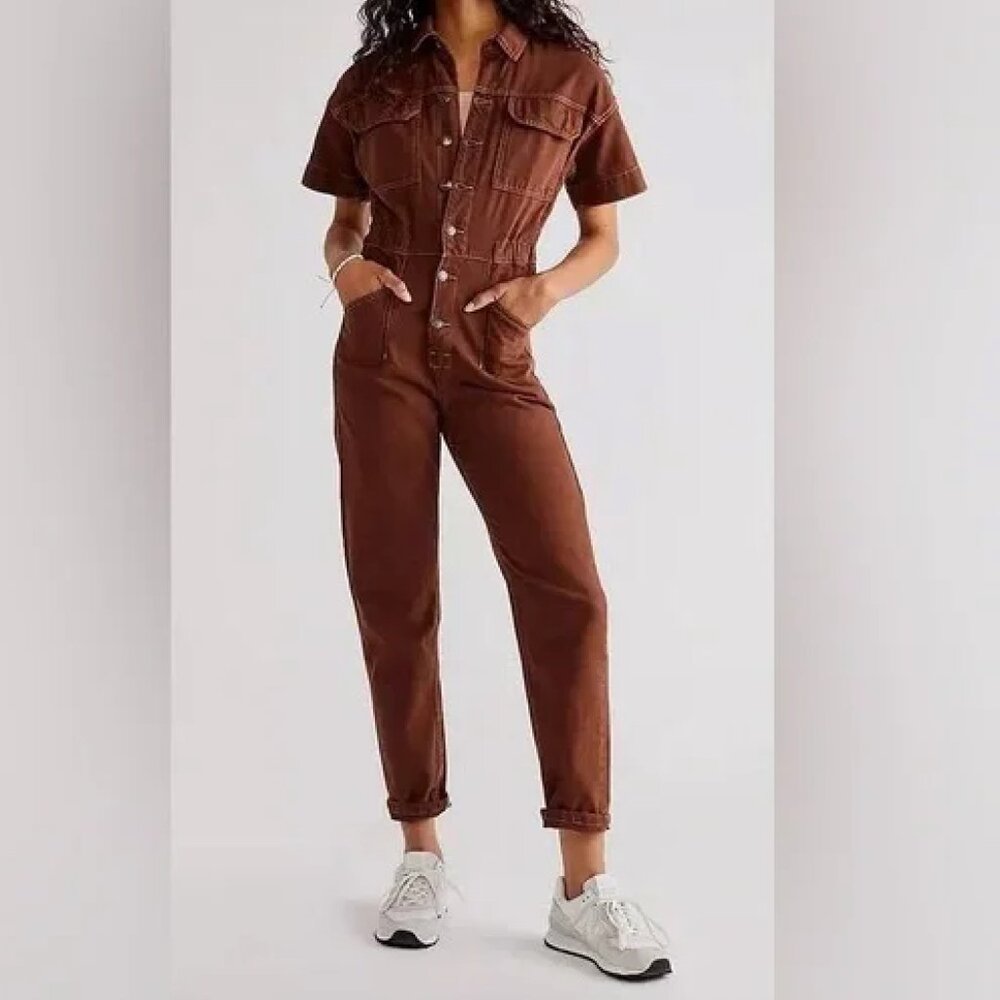 Free PeopleWe The Free Marci Coverall Jumpsuit Brown Women’s Size SMALL